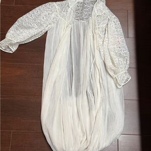Elegant White Lace and Pleated Dressing Robe